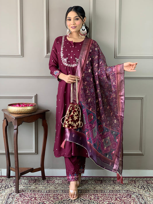 Festival Wear Viscos Purple Kurta Set