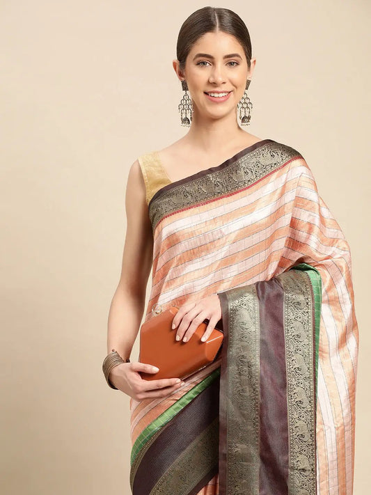 Designer Striped Print Pattu Banarasi Silk Saree by My Store