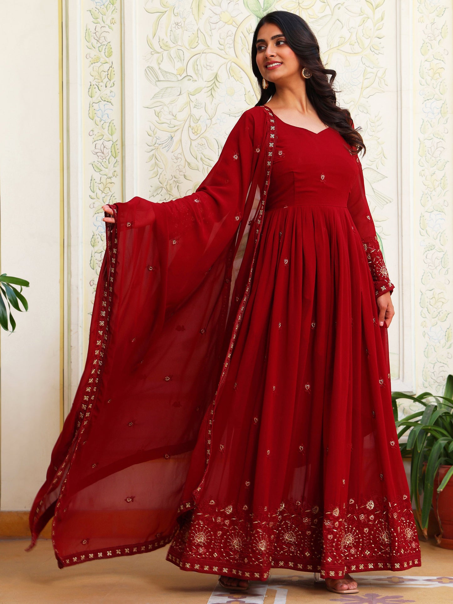 Maroon Georgette Party Wear Anarkali Suit