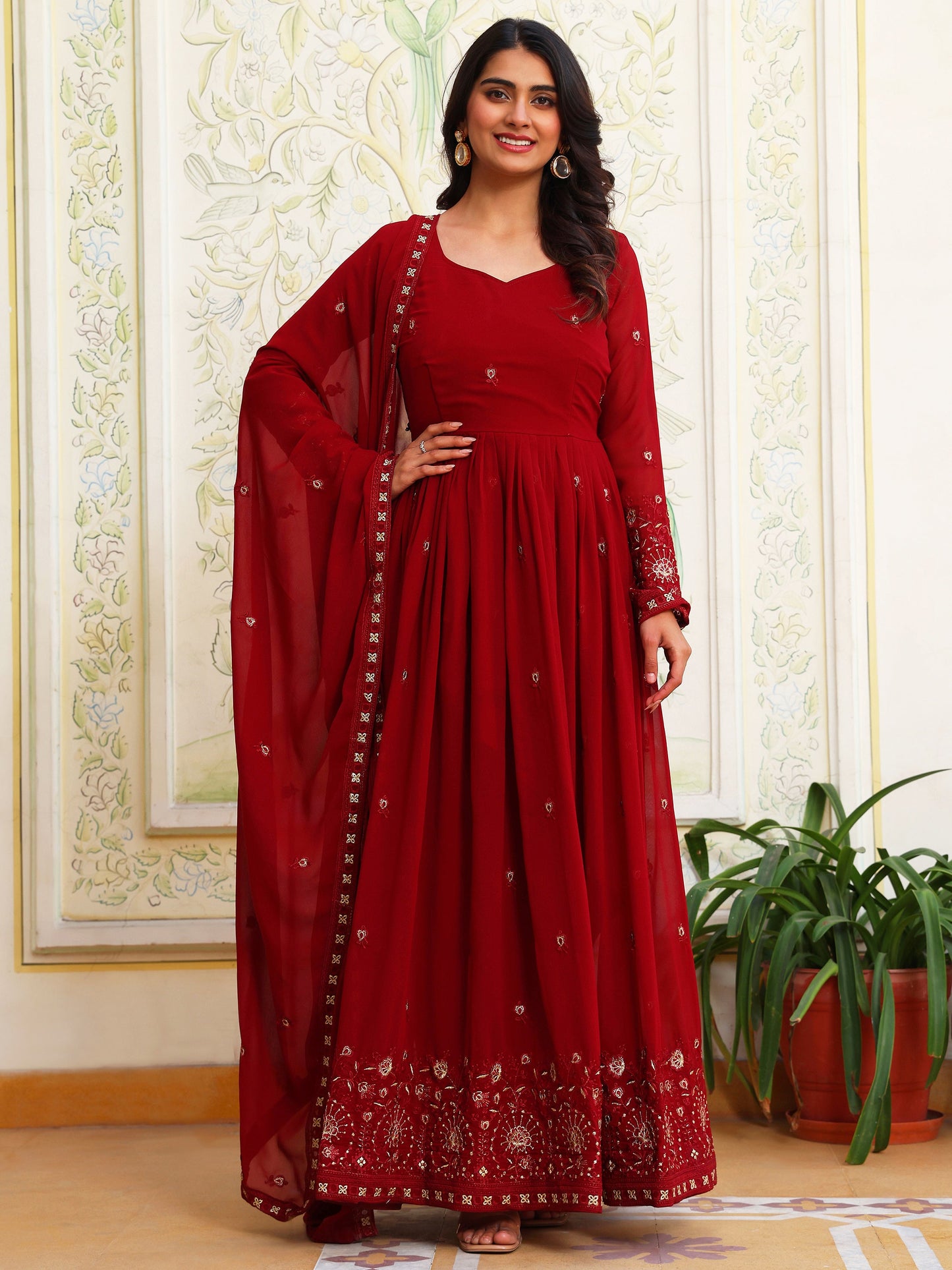 Maroon Georgette Party Wear Anarkali Suit