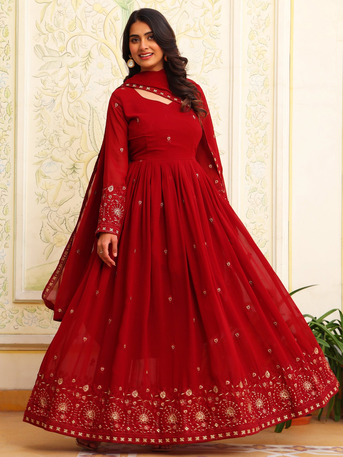 Maroon Georgette Party Wear Anarkali Suit