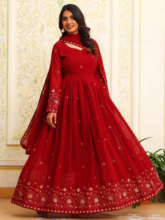 Maroon Georgette Party Wear Anarkali Suit