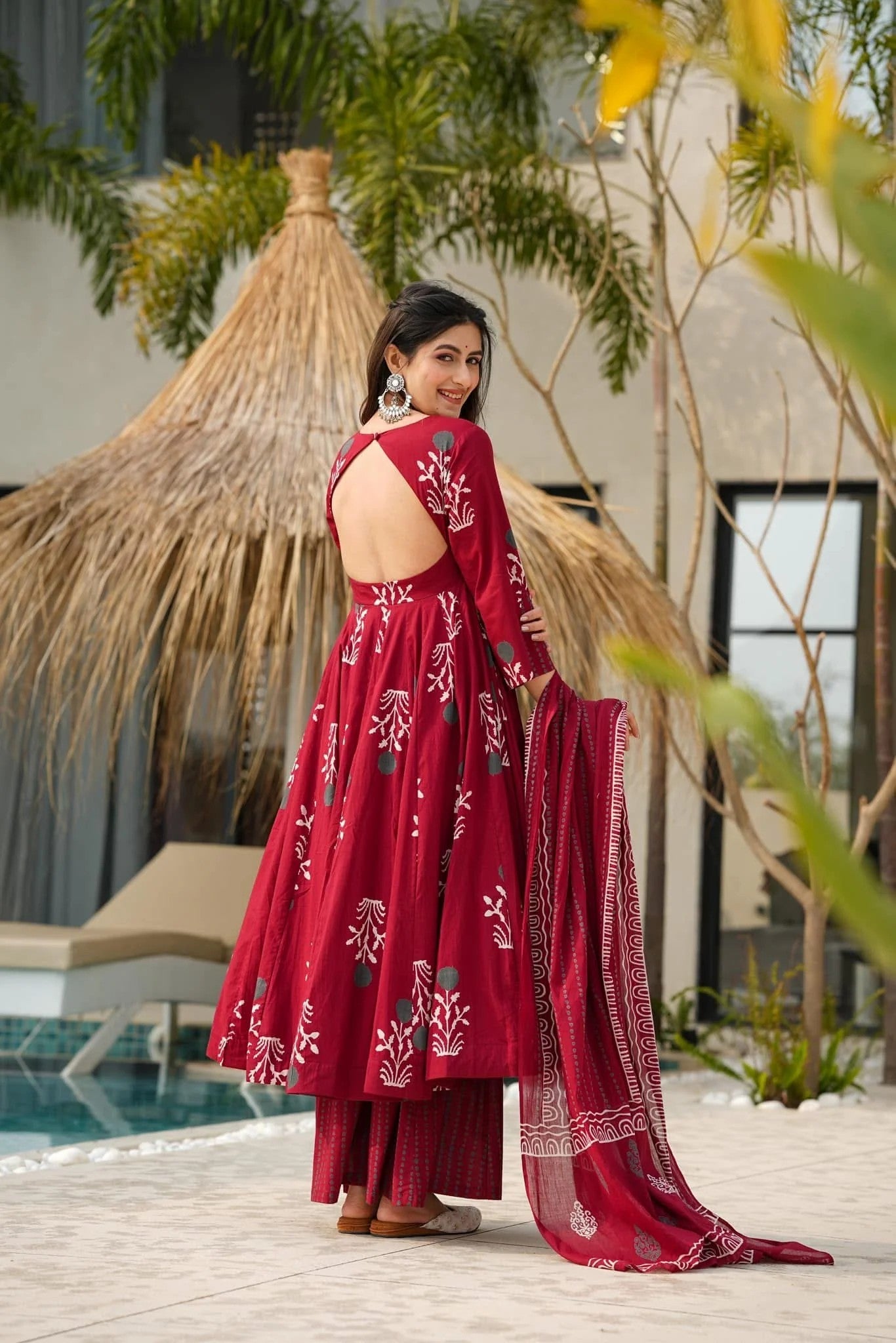 Maroon Angrakha Bandhej Suit Set