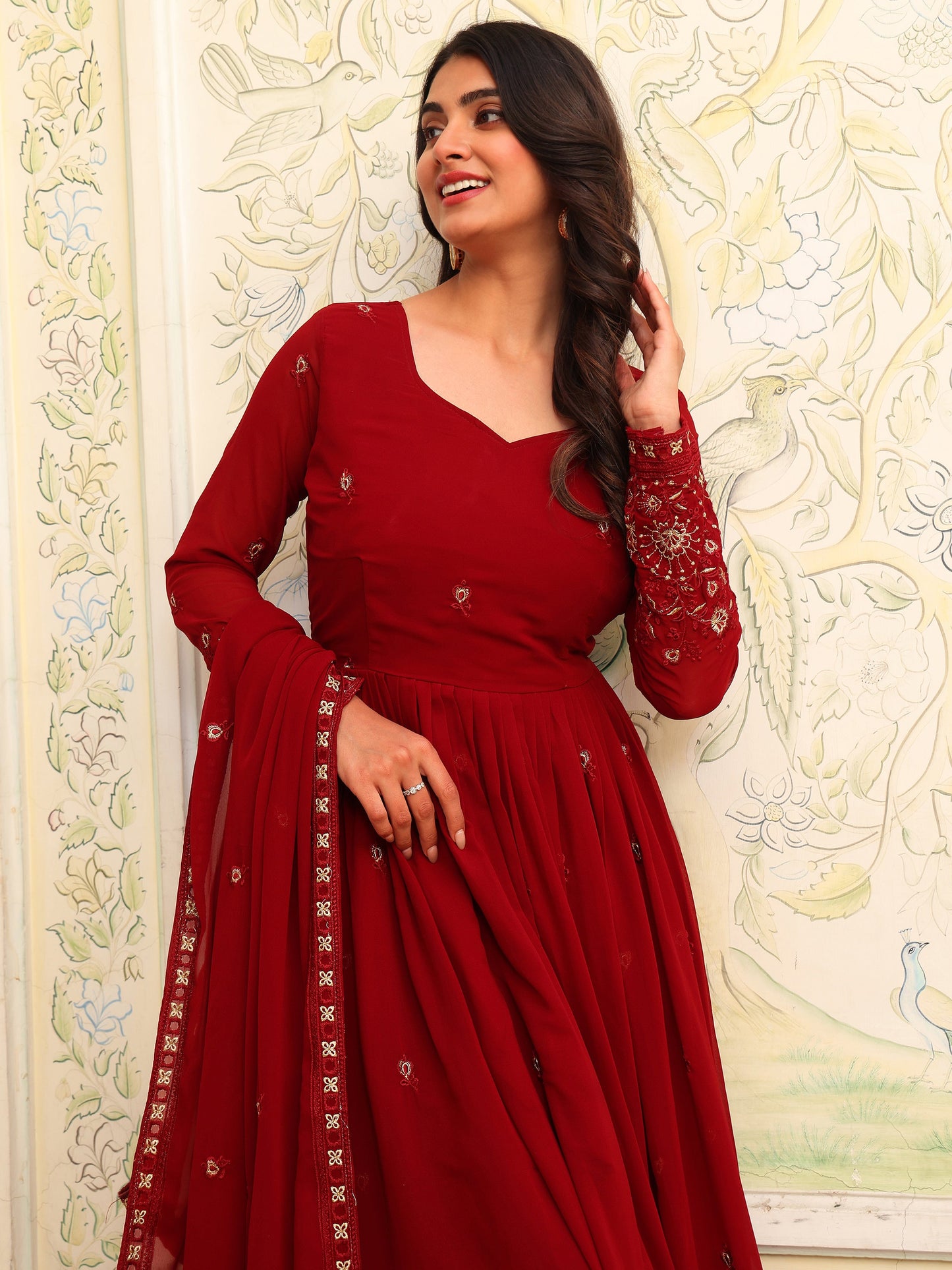 Maroon Georgette Party Wear Anarkali Suit