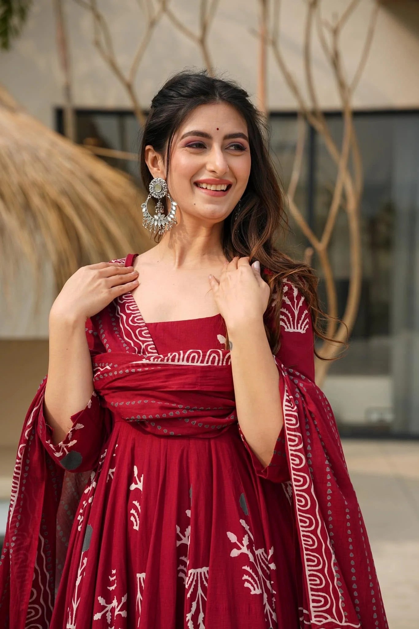 Maroon Angrakha Bandhej Suit Set