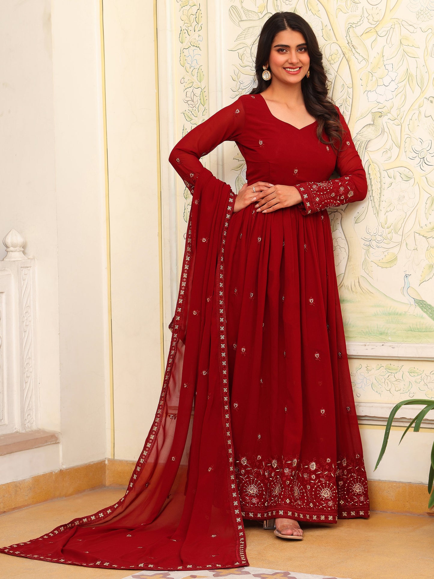Maroon Georgette Party Wear Anarkali Suit