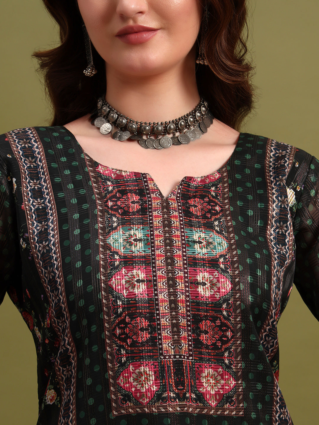 Mehendi Green Printed Kurta Set with Dupatta & Pants – Stylish Ethnic Wear