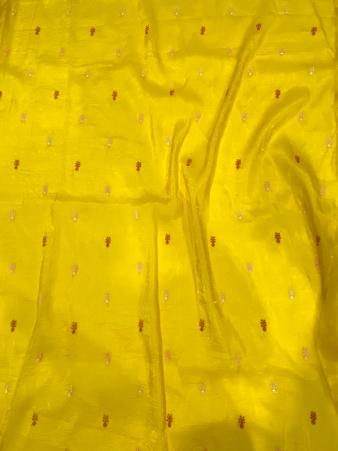 Yellow Crush Silk Embroidery Work Saree