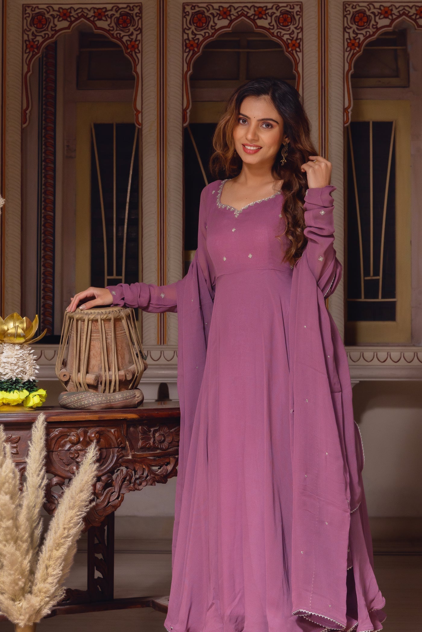 Mysha Onion Pink Georgette Anarkali Suit Set by My Store