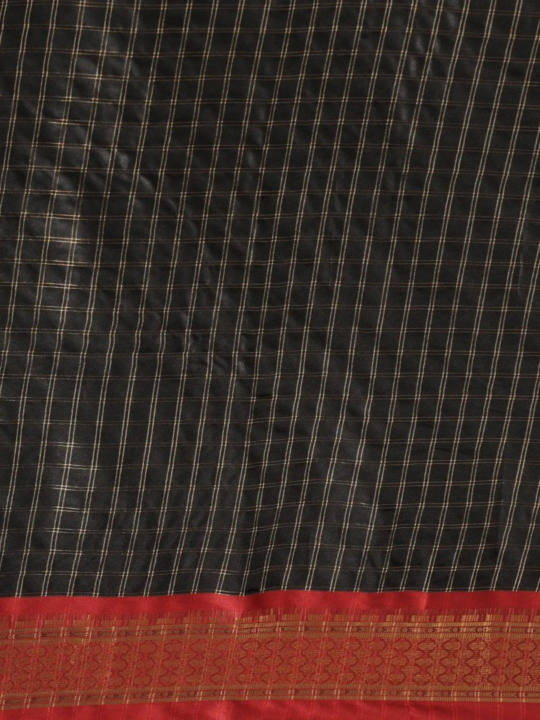 Black Colour Check Zari Weaving Design Uppada Cotton Silk Saree