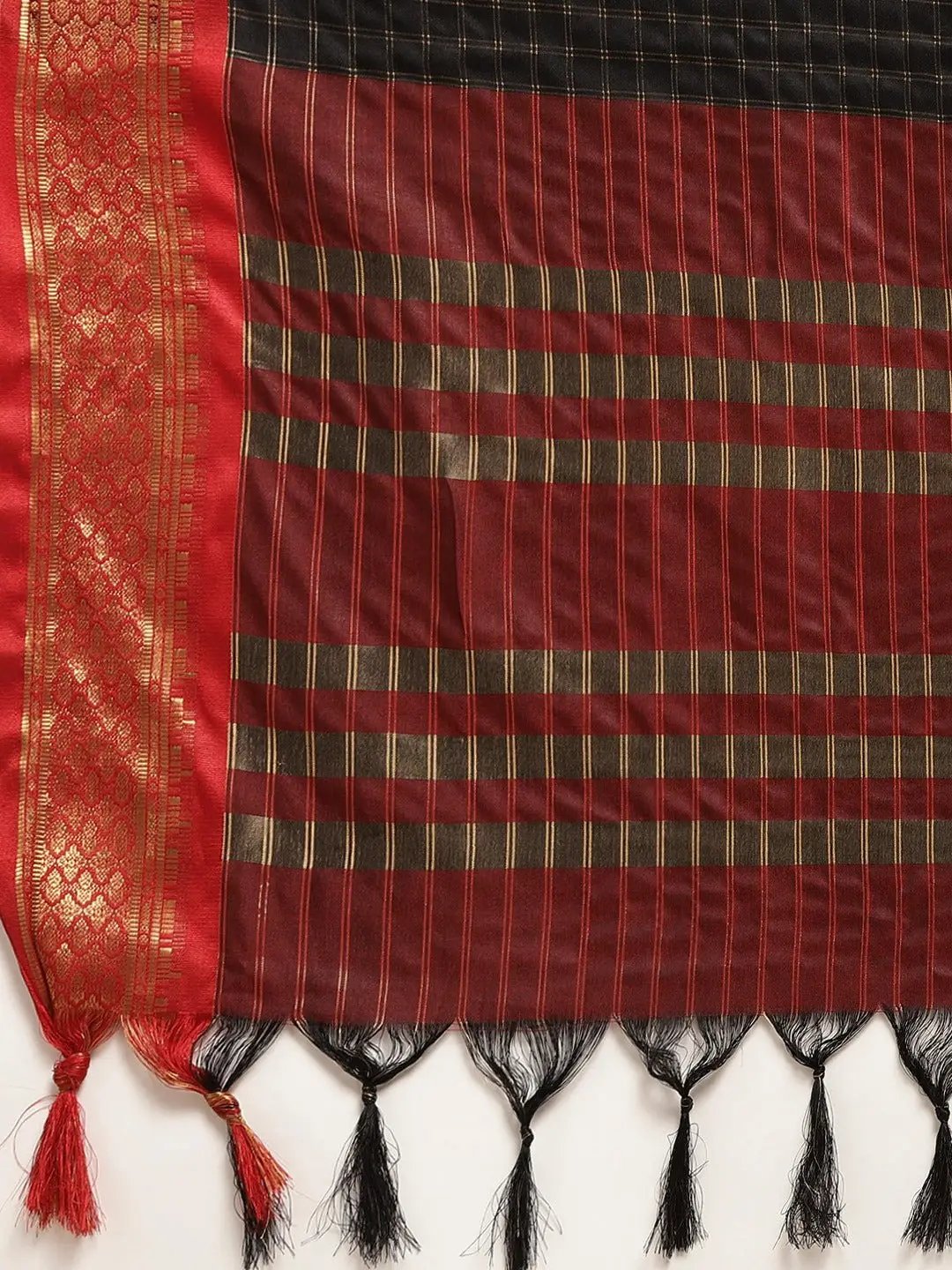 Black Colour Check Zari Weaving Design Uppada Cotton Silk Saree