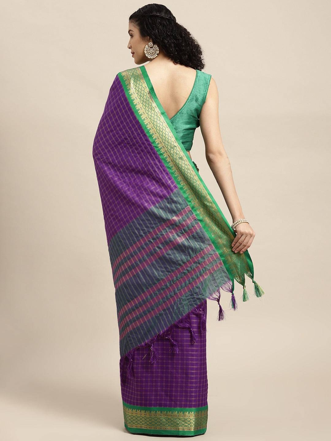 Purple Colour Check Zari Weaving Uppada Cotton Silk Saree by My Store