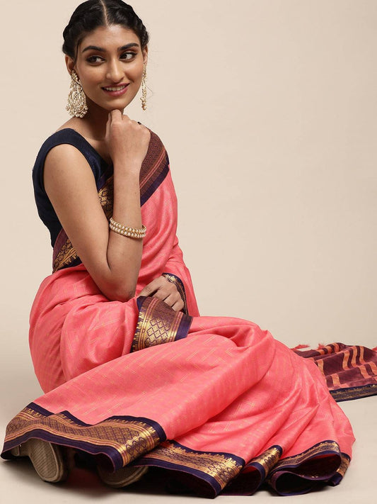 Exclusive Pink Colour Chex Design Uppada Cotton Silk Saree by My Store