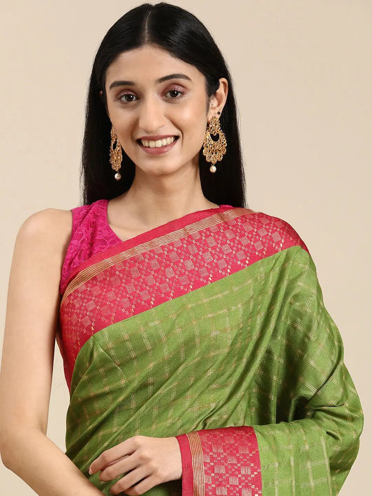 Exclusive Green Colour Small Chex Uppada Cotton Silk Saree by My Store