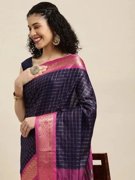 Traditional Navy Colour Self Butti Design Uppada Saree