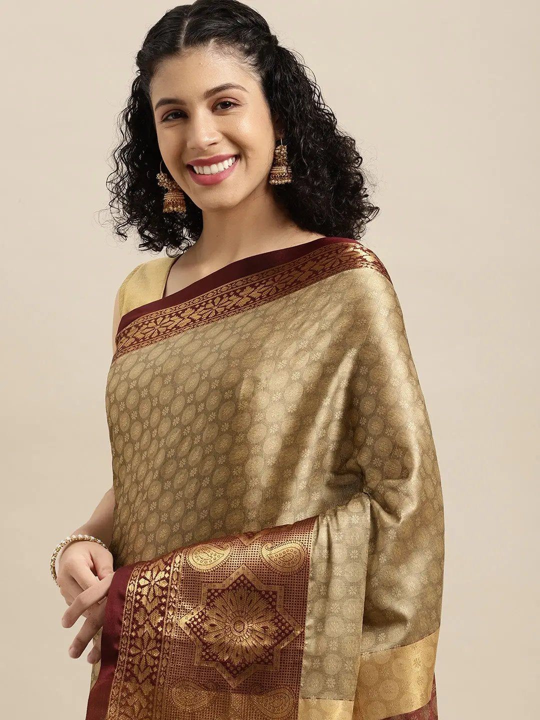 Brown Colour Self Butti Design Uppada Cotton Silk Saree by My Store