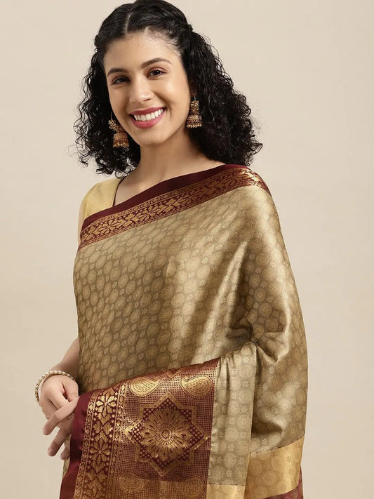 Brown Colour Self Butti Design Uppada Cotton Silk Saree by My Store