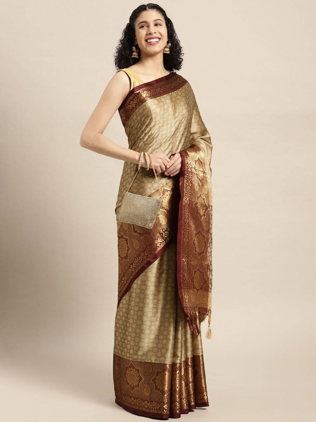 Brown Colour Self Butti Design Uppada Cotton Silk Saree by My Store