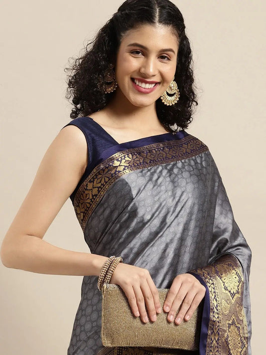 Grey Colour Self Butti Design Uppada Cotton Silk Saree by My Store