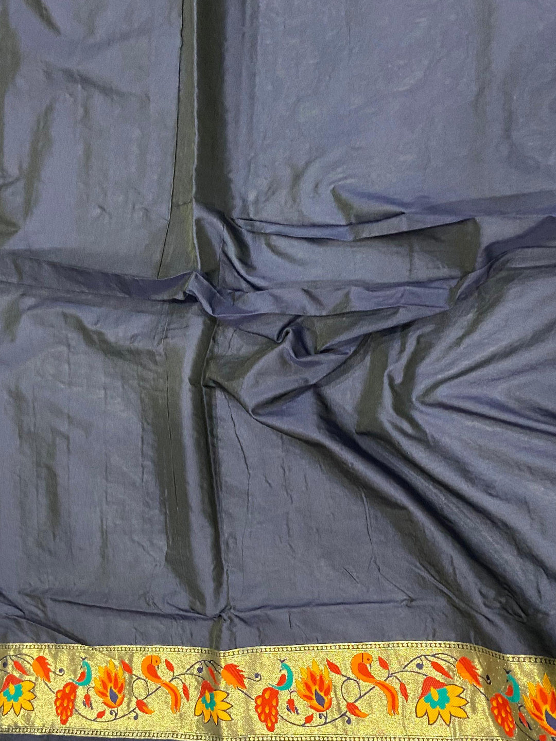 Navy Silk Blend Woven Zari Work Paithani Saree by My Store