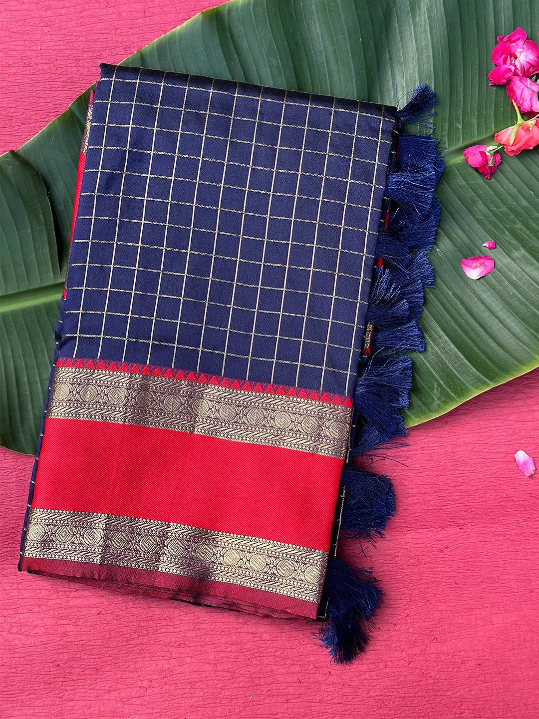 Navy Silk Woven Kanchi Banarasi Saree by My Store