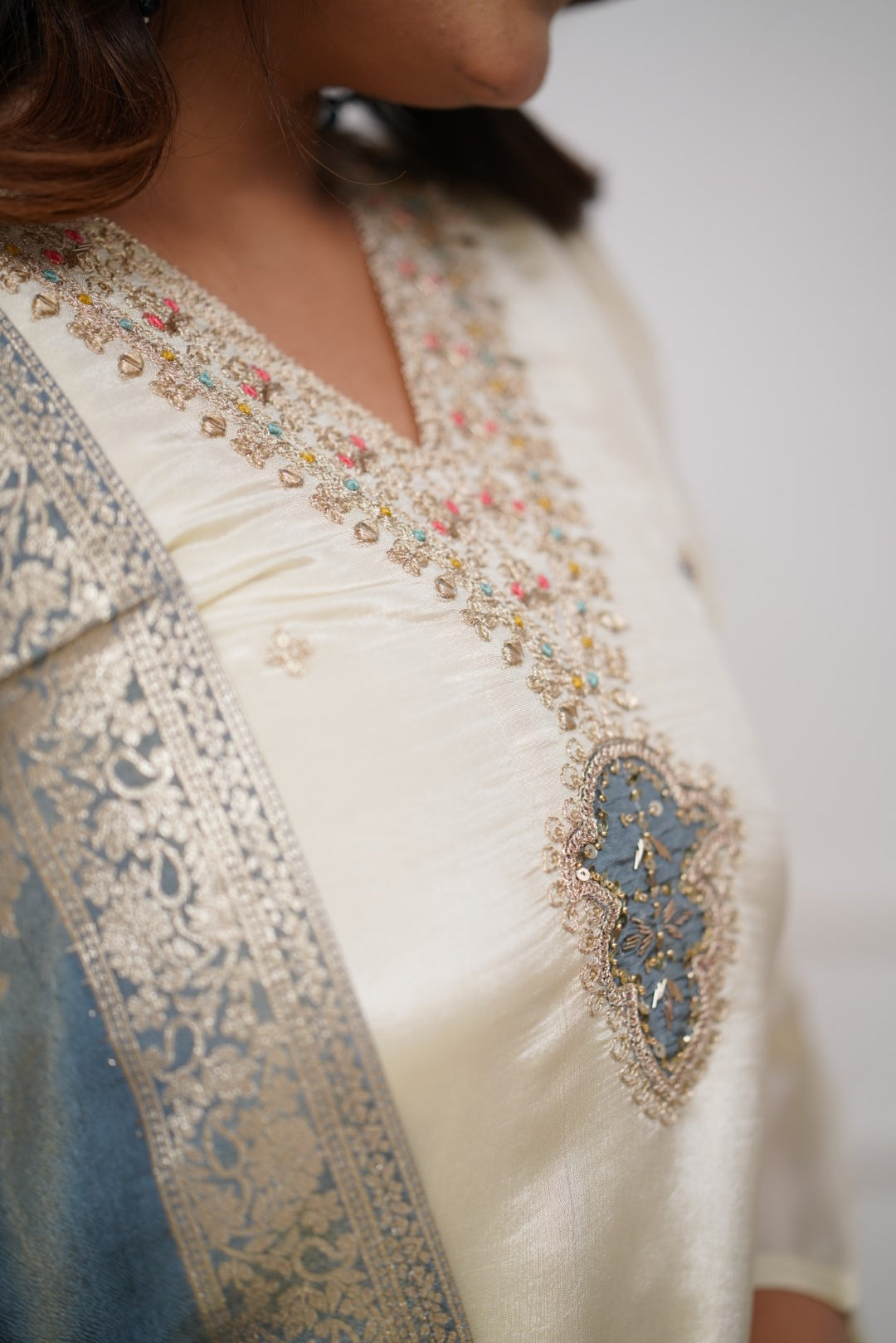 Moon Light White Purple Kurta set