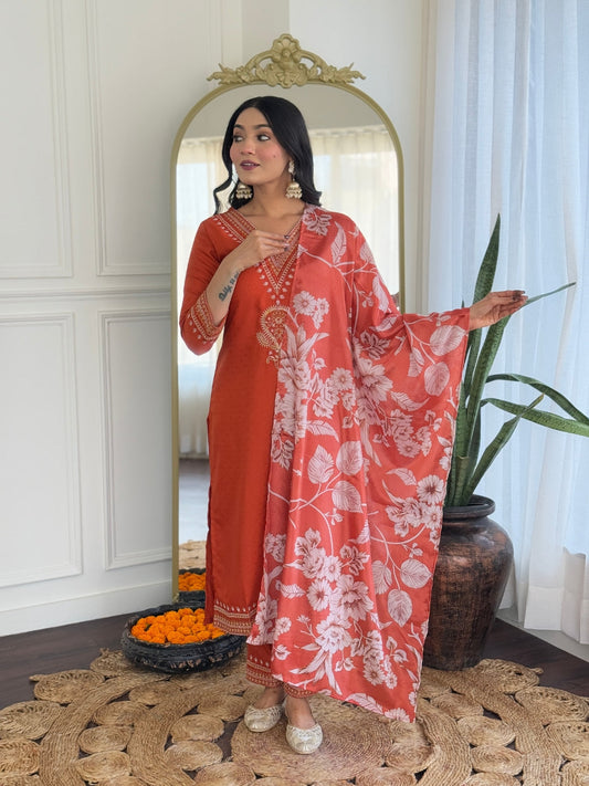 Saffron Bloom  Orange Kurta Set For Festivals
