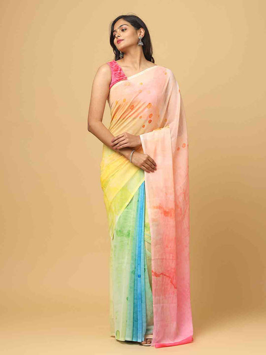 Ombre Soft Georgette Digital Print Saree by My Store