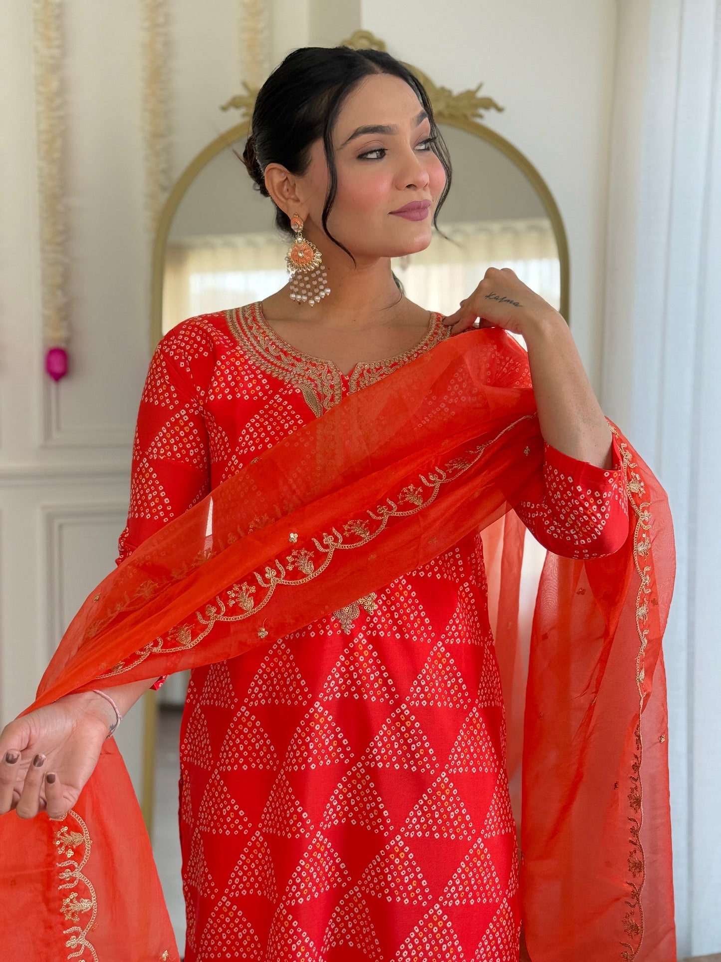 Orange Viscose Kurta set for Women