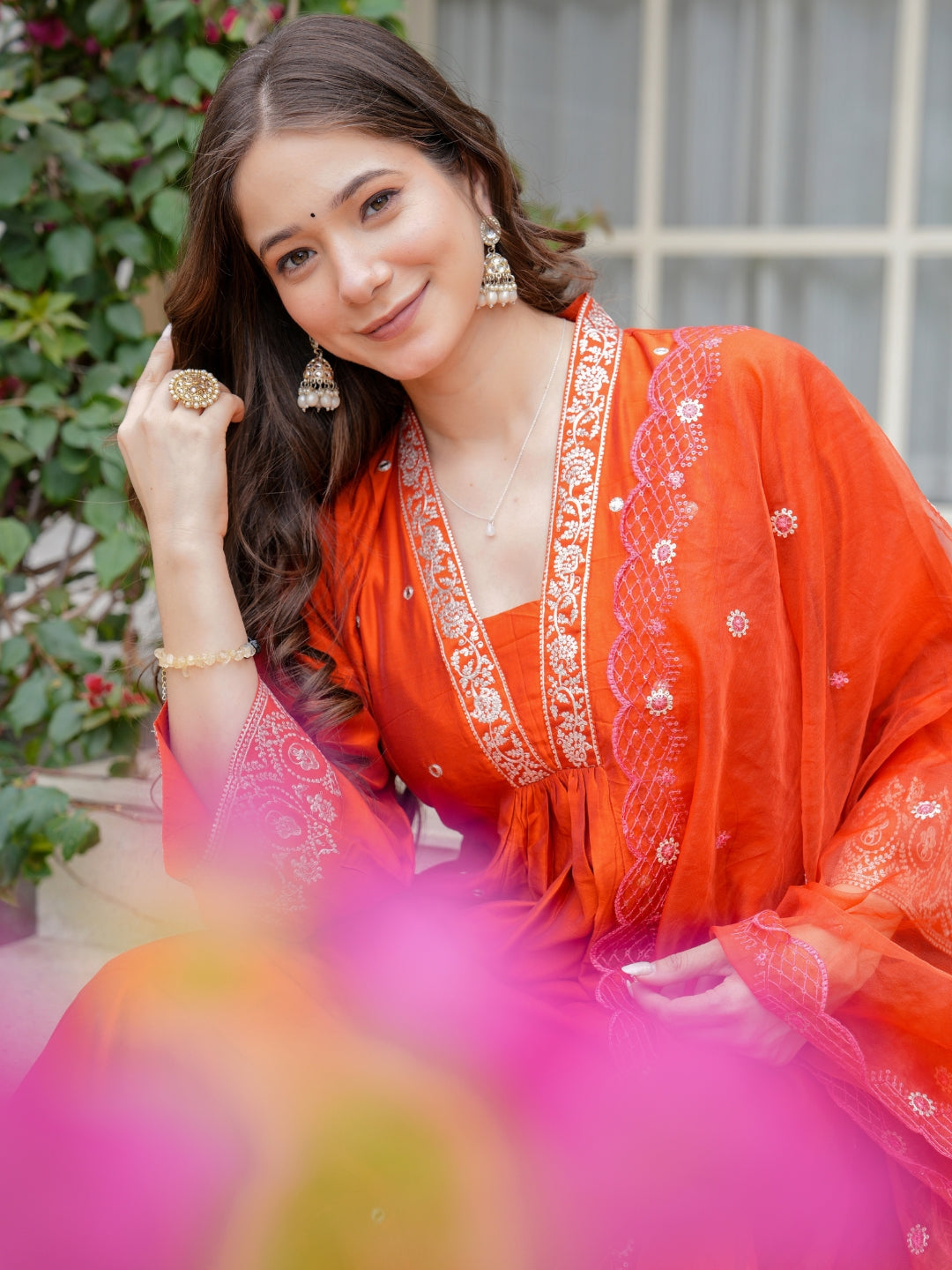 "Rustic Radiance Orange Kurta Outfit"