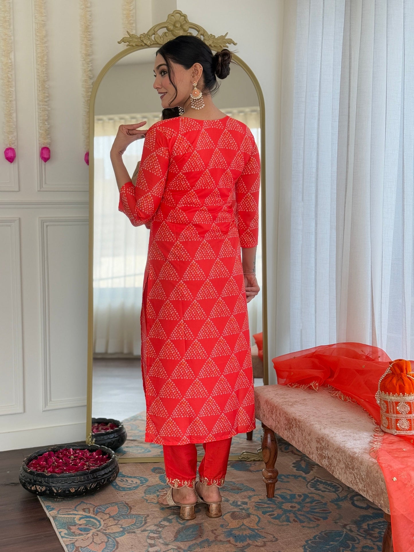 Orange Viscose Kurta set for Women