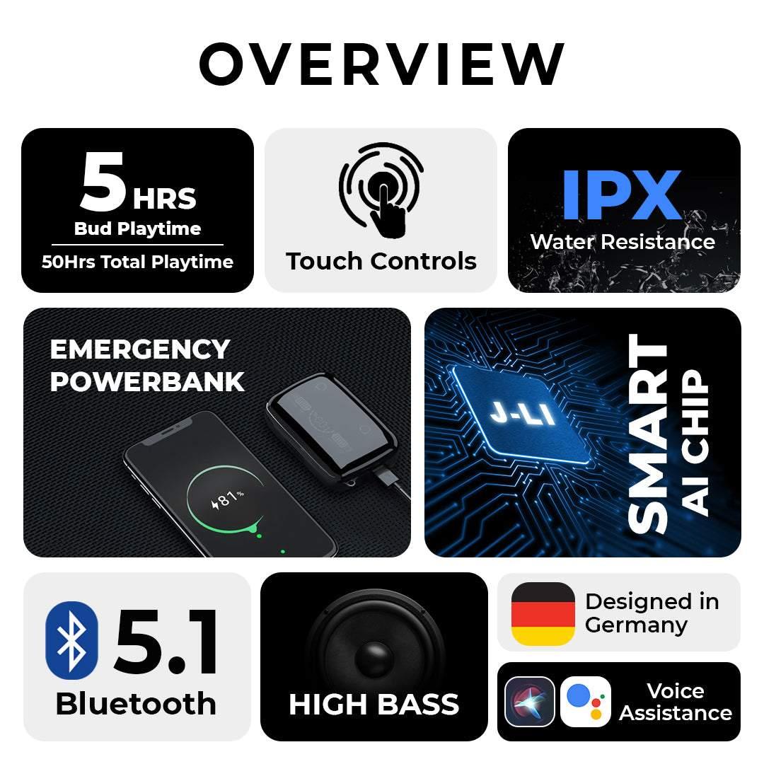 Order TecSox Max 19 Bluetooth Earbuds | Power Bank & Torch