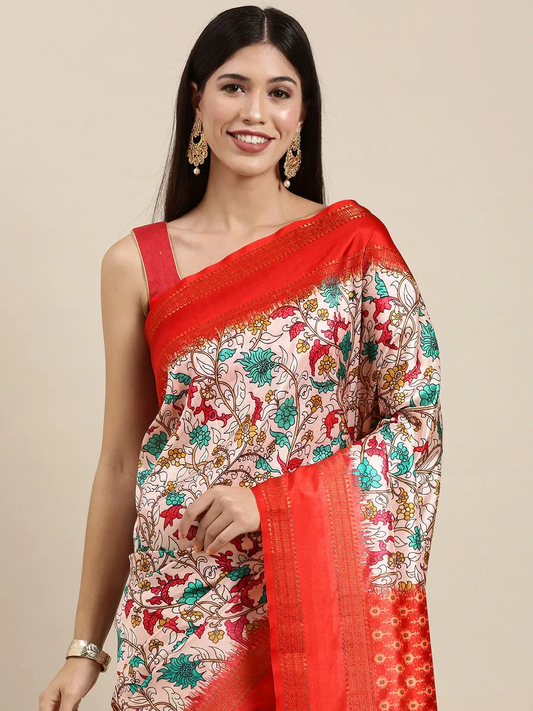 Red Colour Soft Silk Kalamkari Digital Print Saree by My Store
