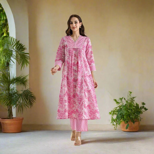 Casual Wear Rayon Pink Kurta Set