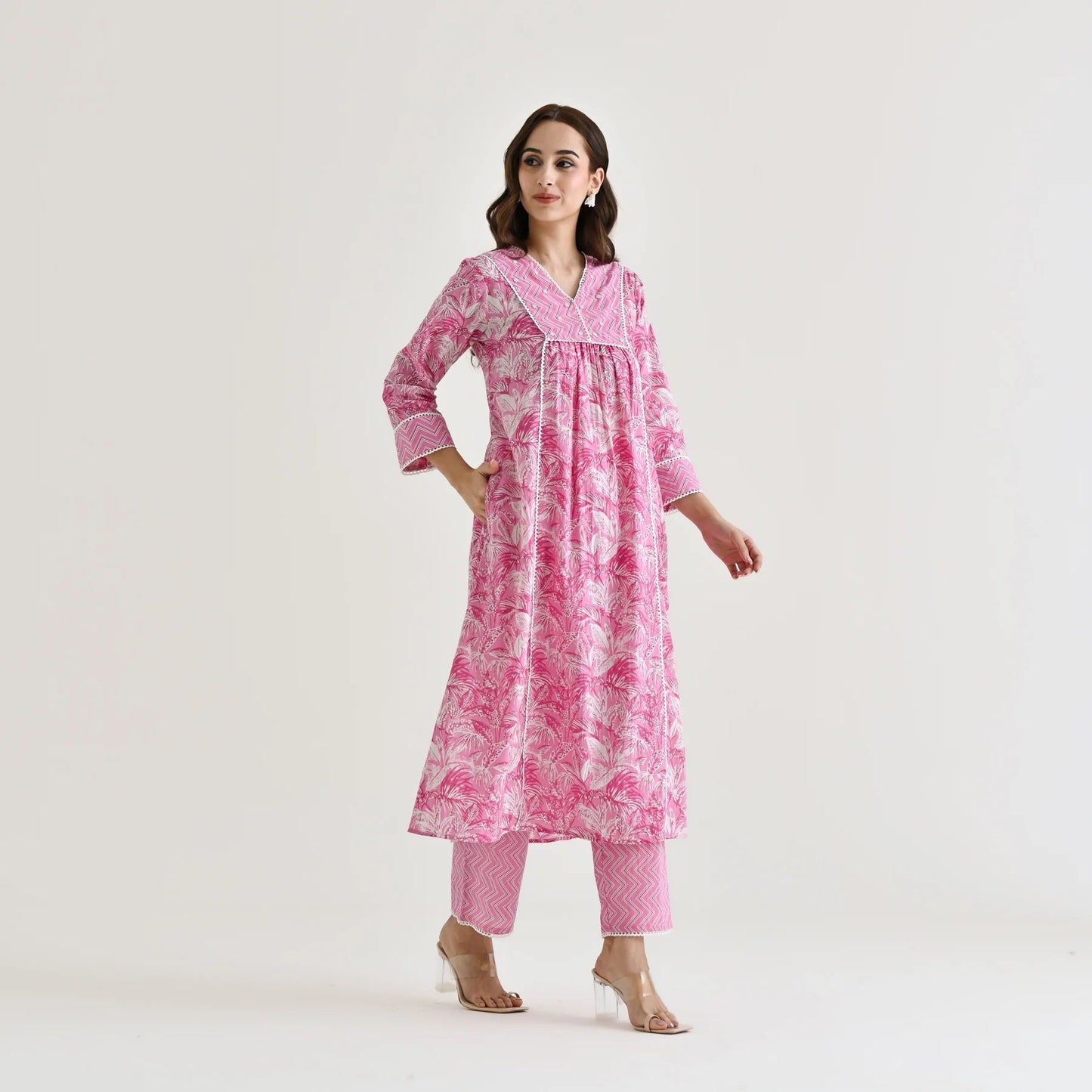Casual Wear Rayon Pink Kurta Set