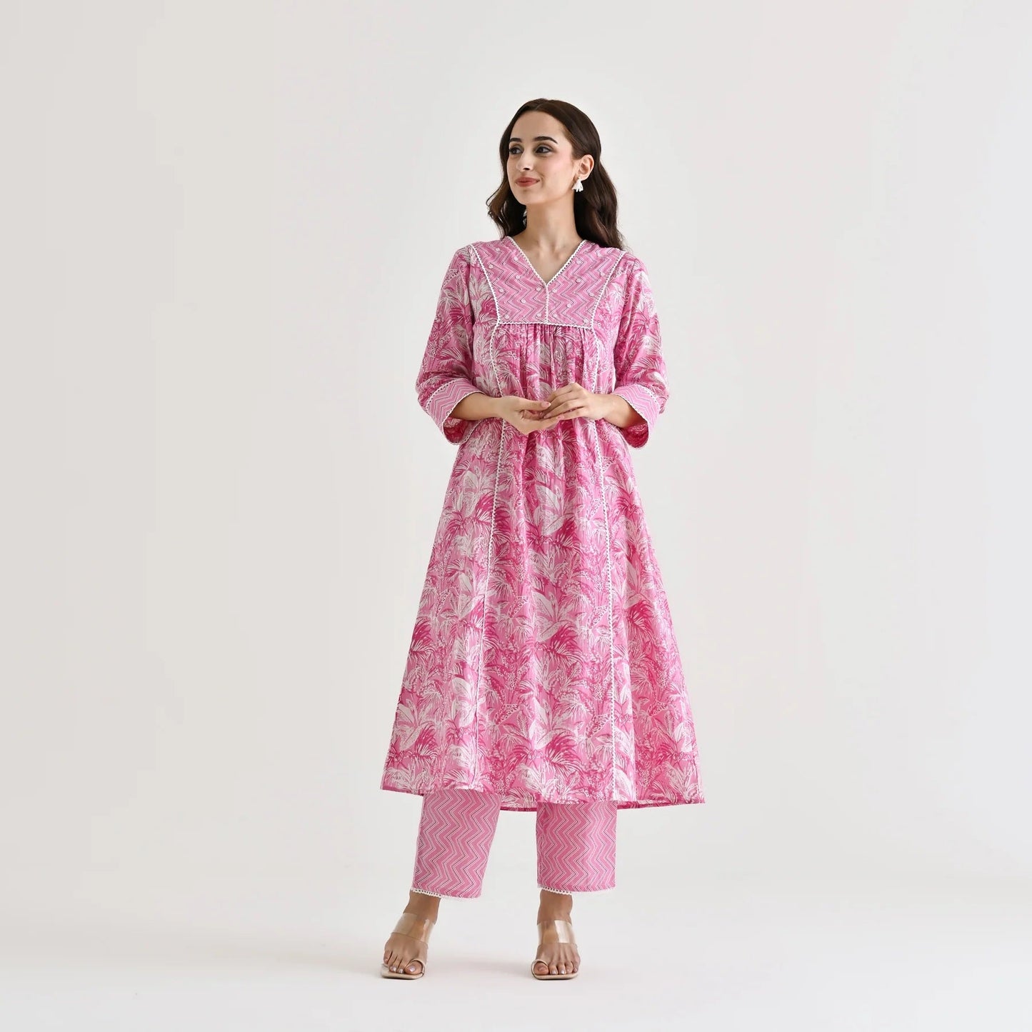 Casual Wear Rayon Pink Kurta Set