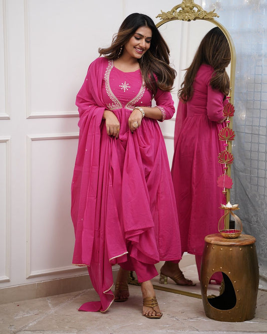 Designer Pink Kurta Set with Sequin Embroidery – Ethnic Ensemble