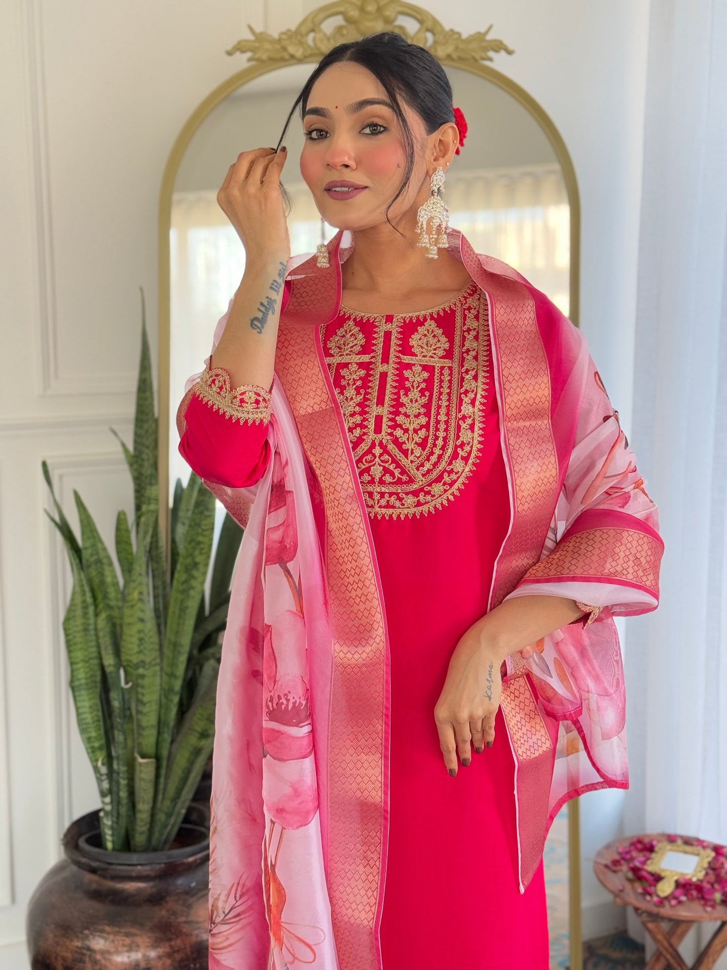 Classic Pink ethenic kurta set for women