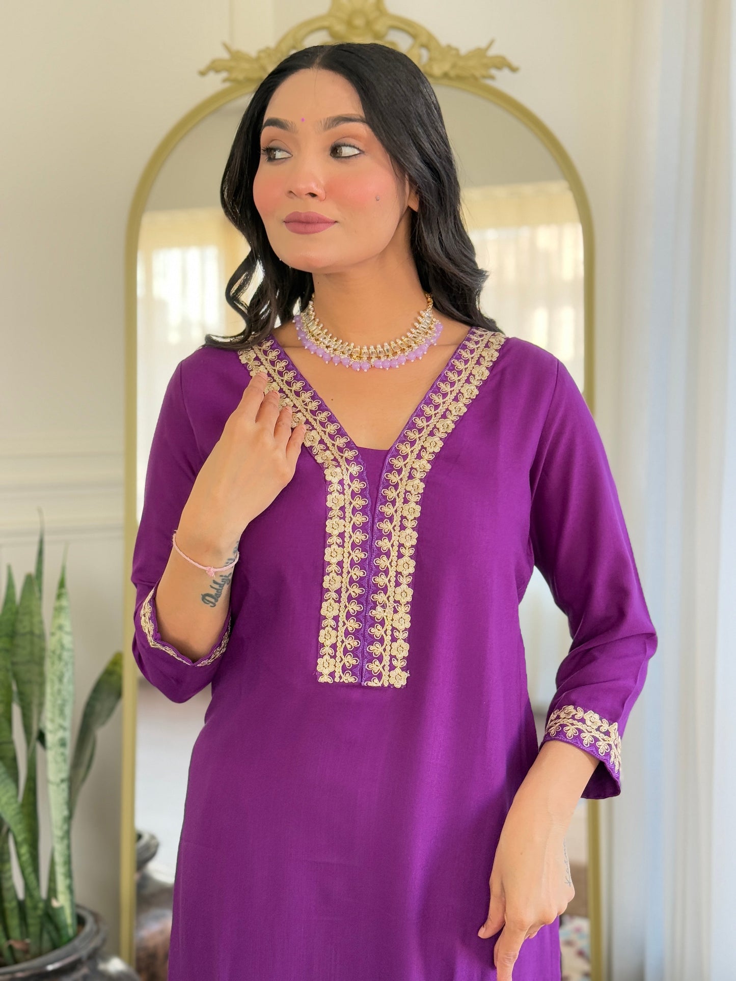 Luxrious Purple Kurta Set with Dupatta and Bottom