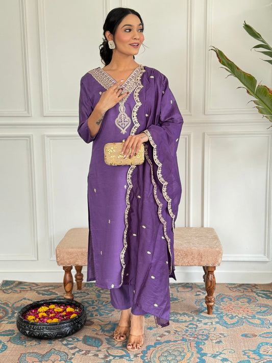 Royal Purple Kurta Set – Traditional Indian Outfit for Festive Wear