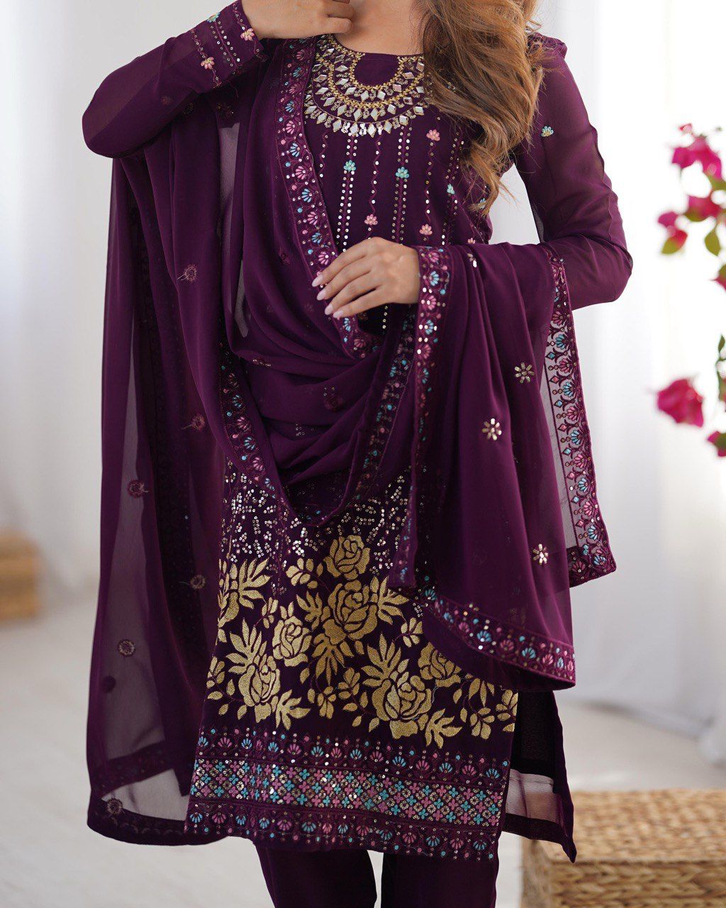Festive Radiance Purple Kurta  Set Ensemble