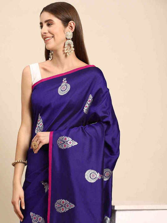 Pure Banarasi Zari Silk Saree With Ethnic Motifs by My Store