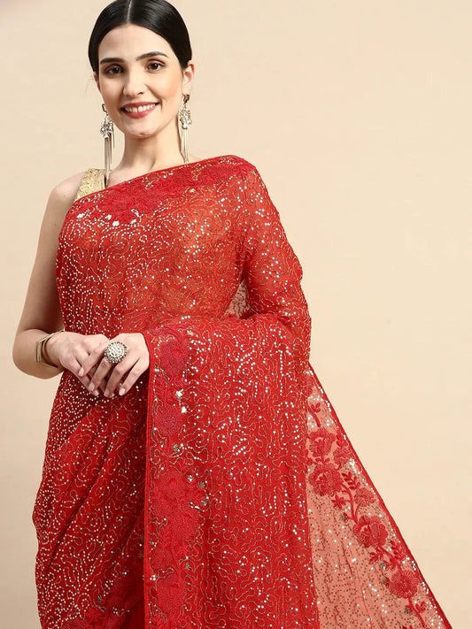 Georgette Sequence Design Trendy Party Wear Saree by My Store