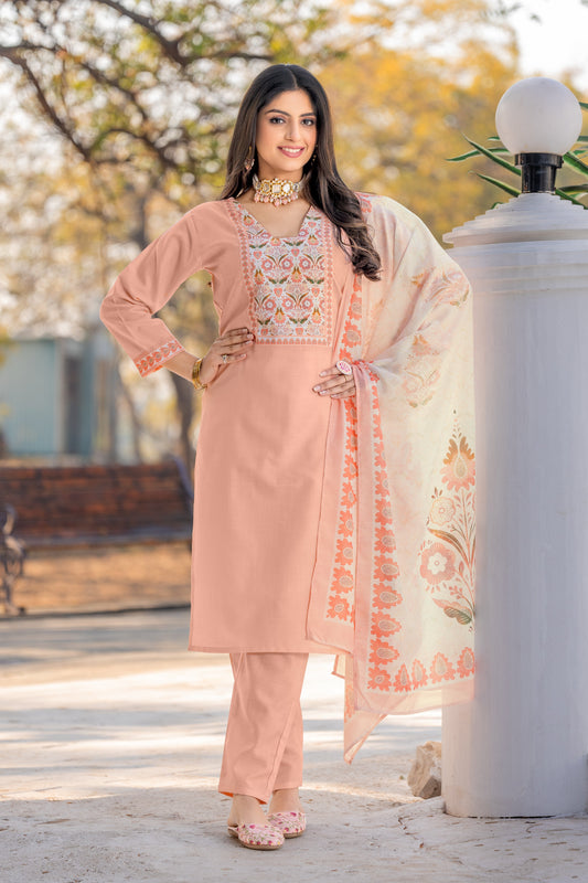 Beautiful Peach Kurta Set For Women