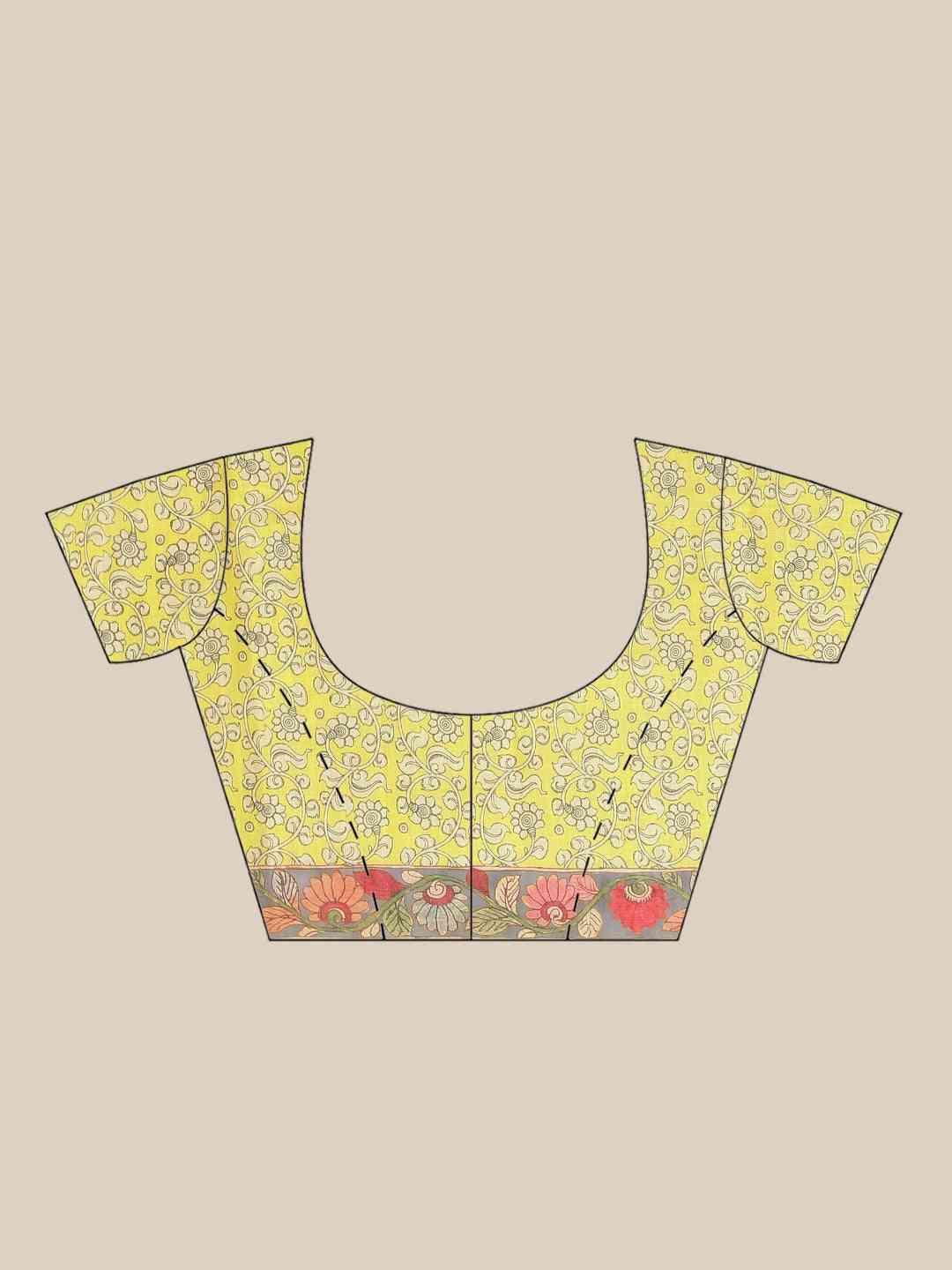 Pure Linen Pen Kalamkari Digital Print Party Wear Saree by My Store