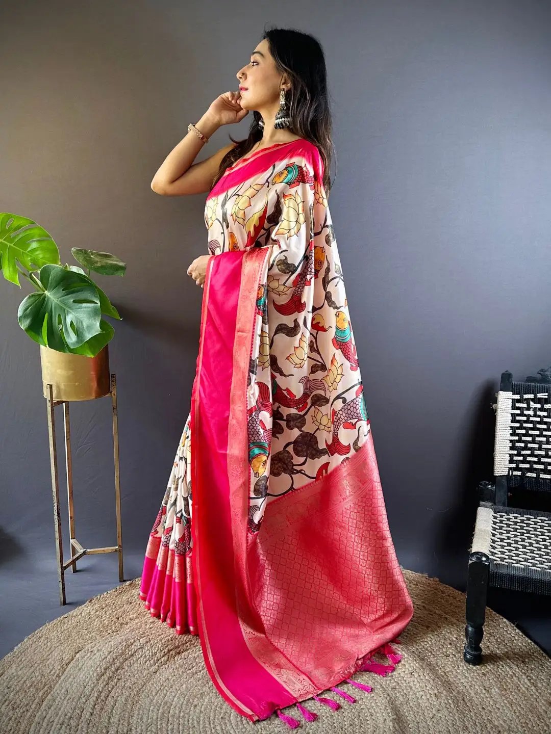 Ivory Silk Symphony Kalmkari Saree by My Store