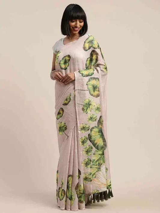 Beautiful Green Colour Linen Botanical Printed Saree