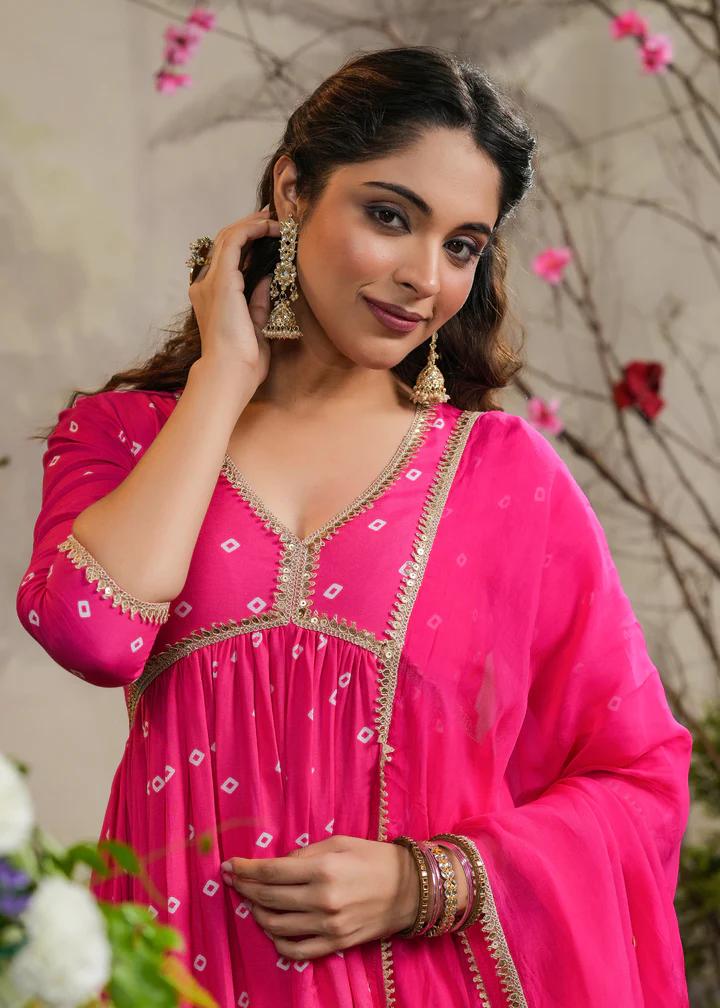 Graceful Pink Printed Anarkali Kurta Set with Dupatta