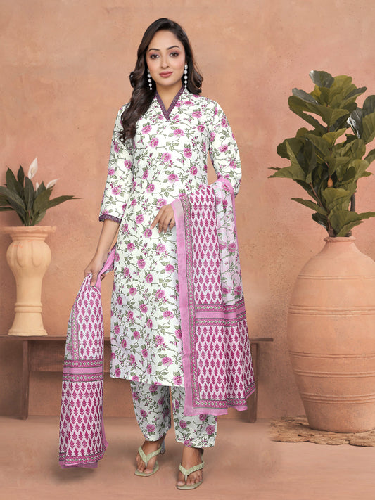 Casual Wear Pink Cotton Kurta Set