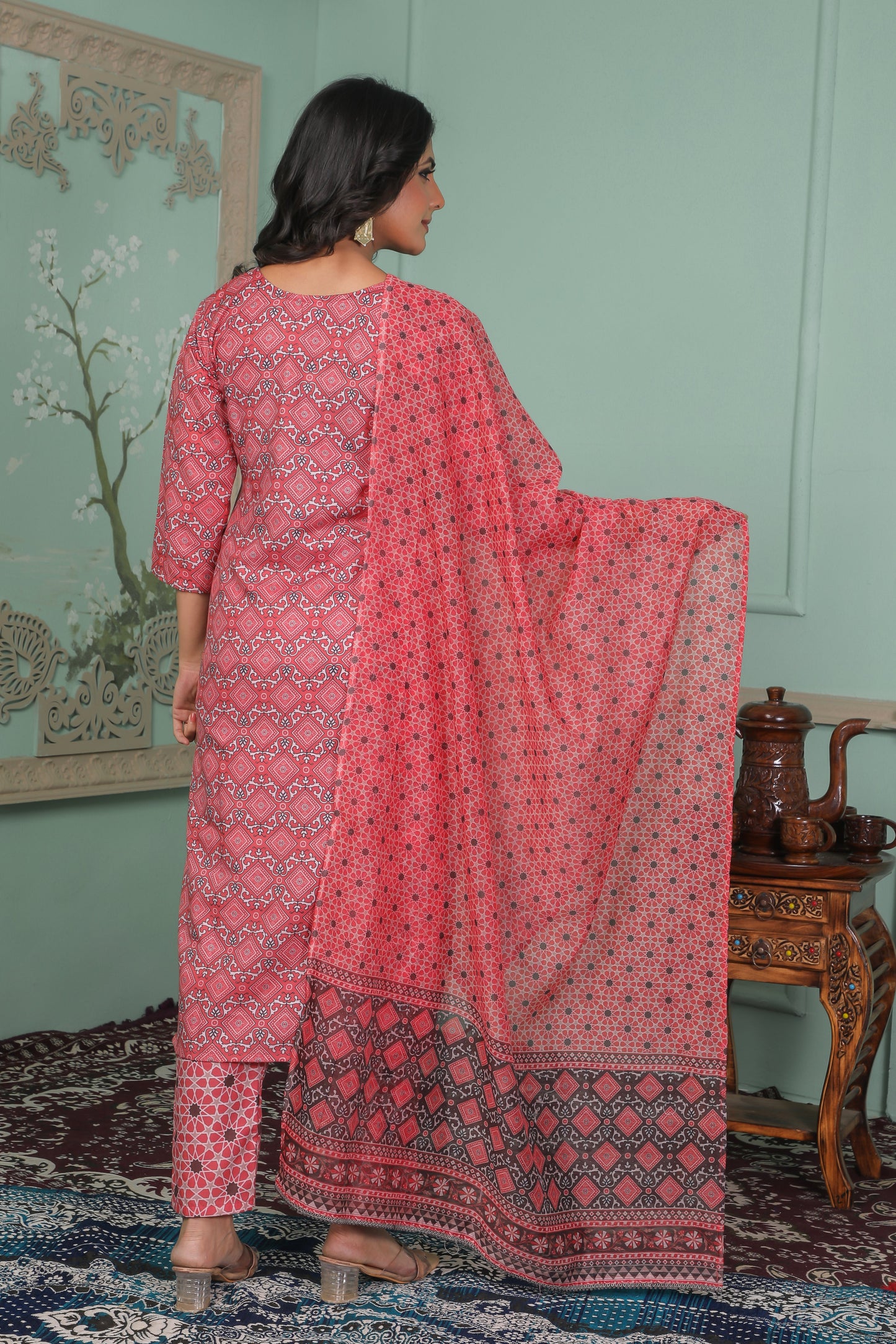 Casual Wear Rayon Pink Kurta Set